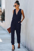 Deep V-Neck Sleeveless Solid Jumpsuit